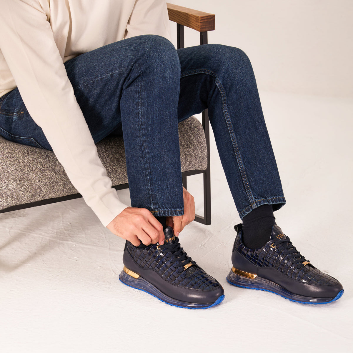 Vinci Leather The Marseille Navy Blue Leather Men Sneaker – product view 9