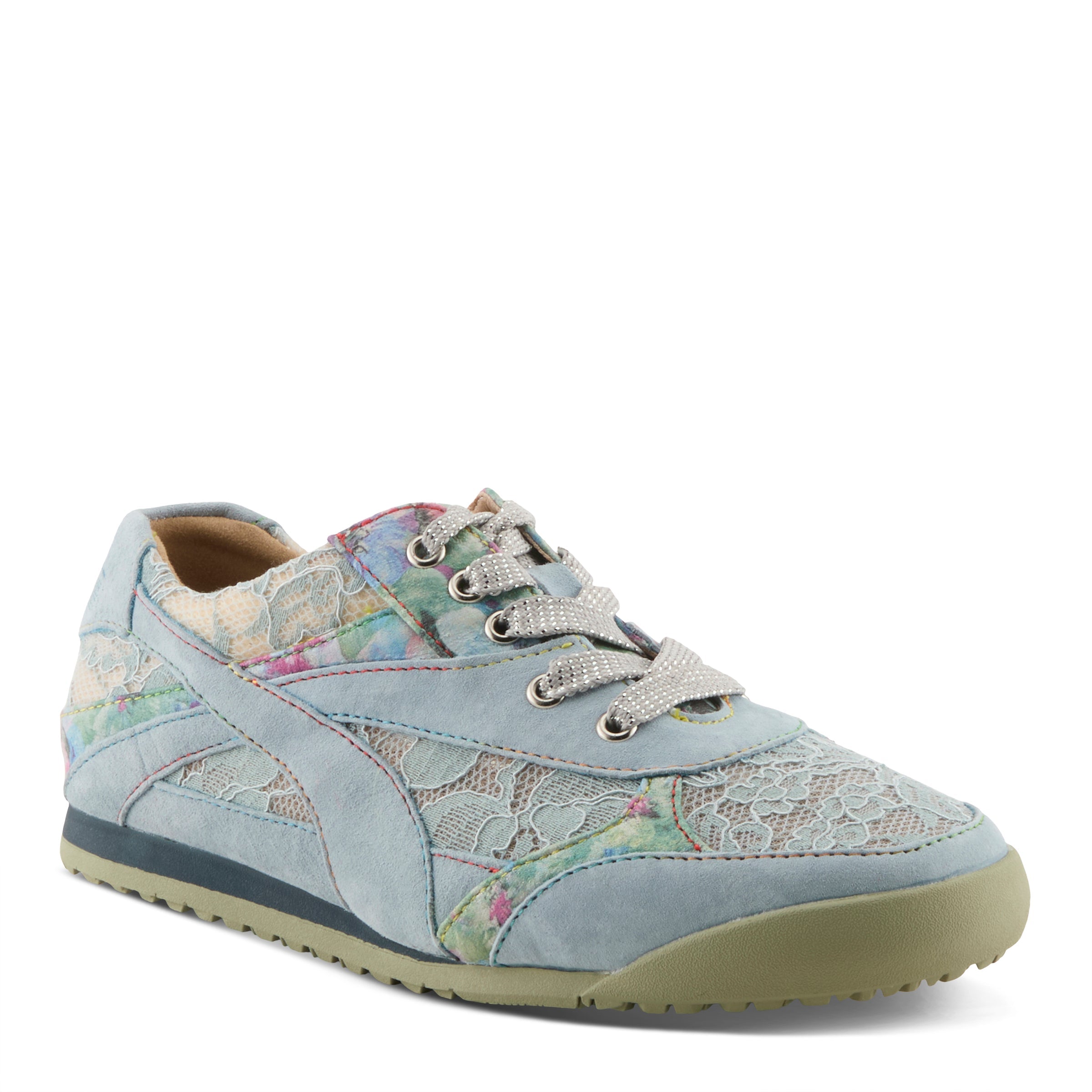 L'Artiste L'ARTISTE WAVEHELLO SNEAKER shoe in light blue with handcrafted leather design