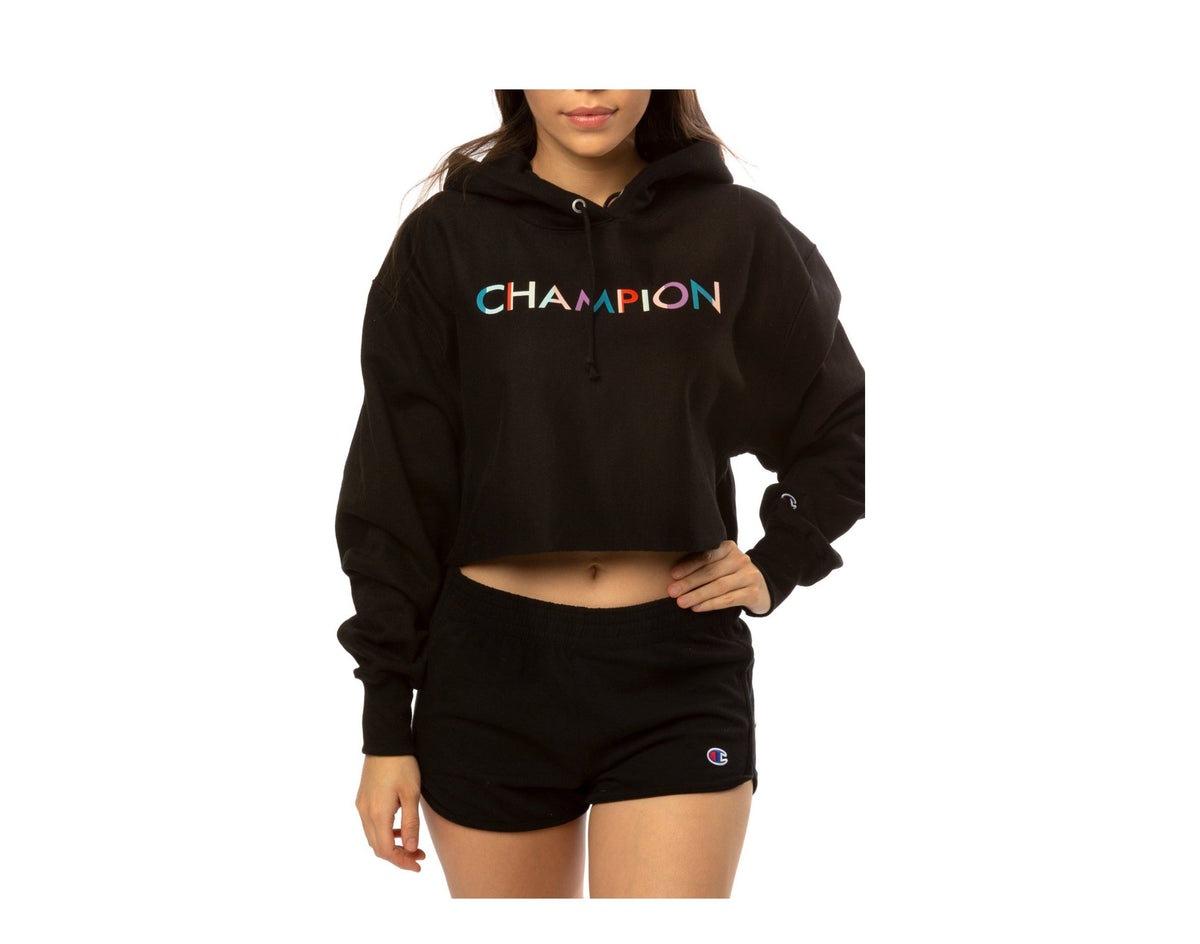 Champion C Life Reverse Weave Cropped Colorblock Men's Hoodie — Black