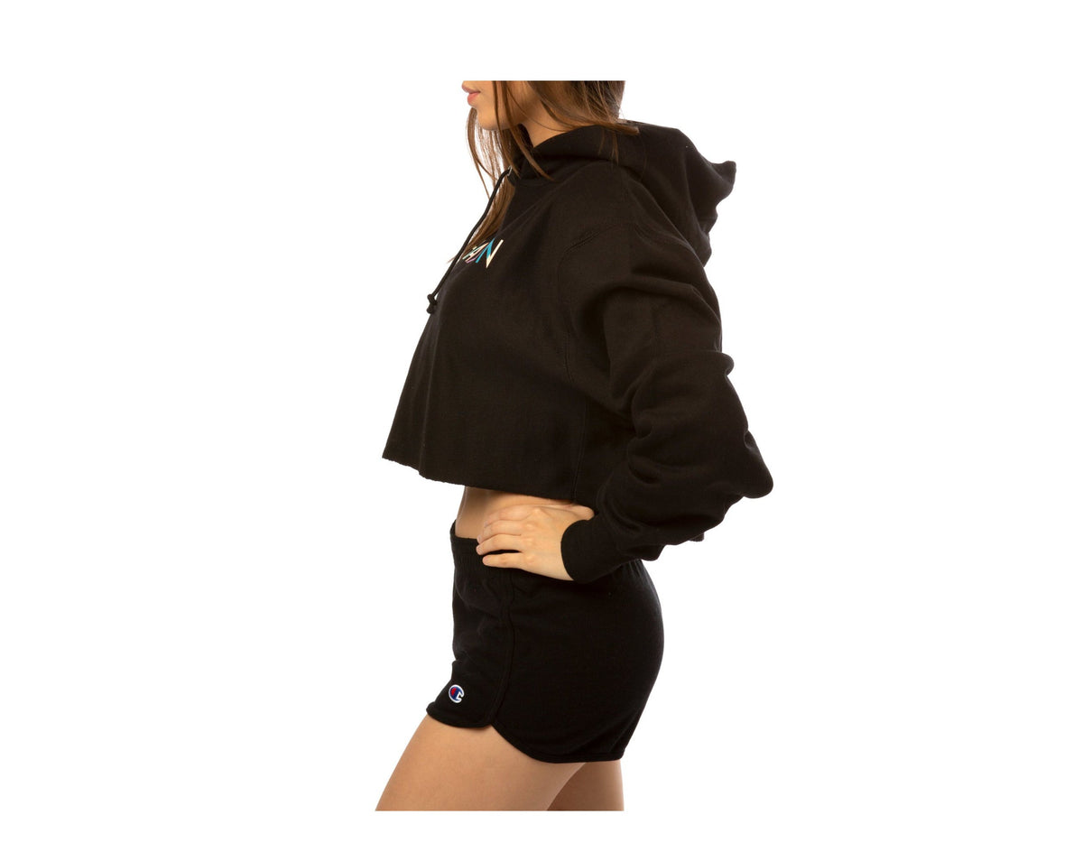 Champion C Life Reverse Weave Cropped Colorblock Men's Hoodie — Black