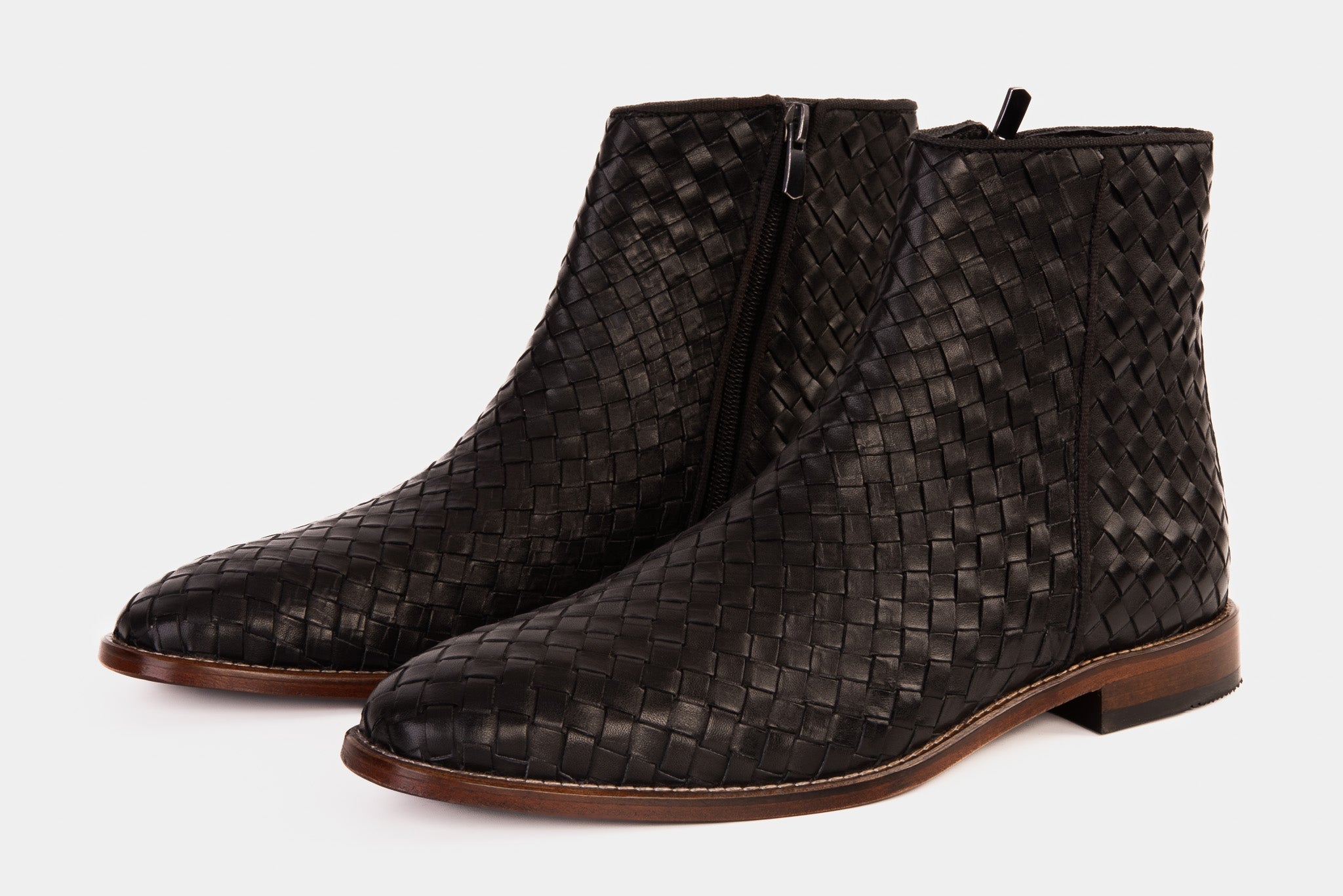 The Wellington Black Handwoven Leather Men Boot with a Zipper Final Sale!