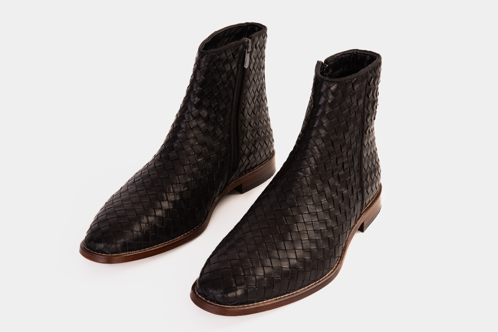 The Wellington Black Handwoven Leather Men Boot with a Zipper Final Sale!