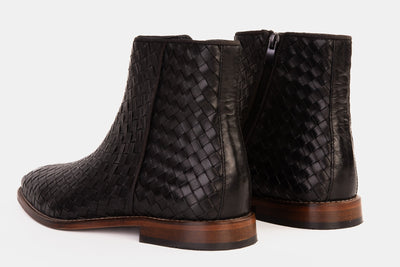 The Wellington Black Handwoven Leather Men Boot with a Zipper Final Sale!
