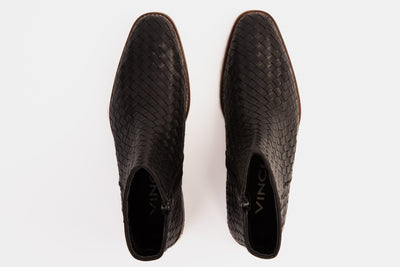 The Wellington Black Handwoven Leather Men Boot with a Zipper Final Sale!