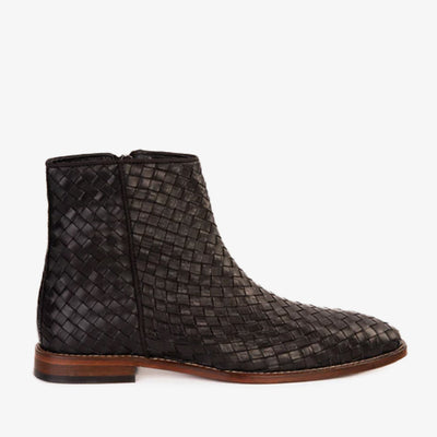 The Wellington Black Handwoven Leather Men Boot with a Zipper Final Sale!