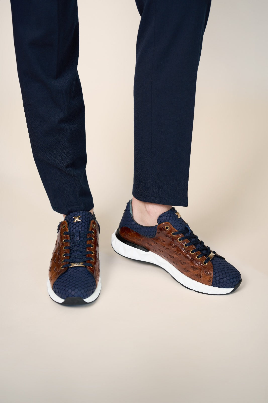 Vinci Leather The Caesars Navy & Tan Leather Men Sneaker – product view 20