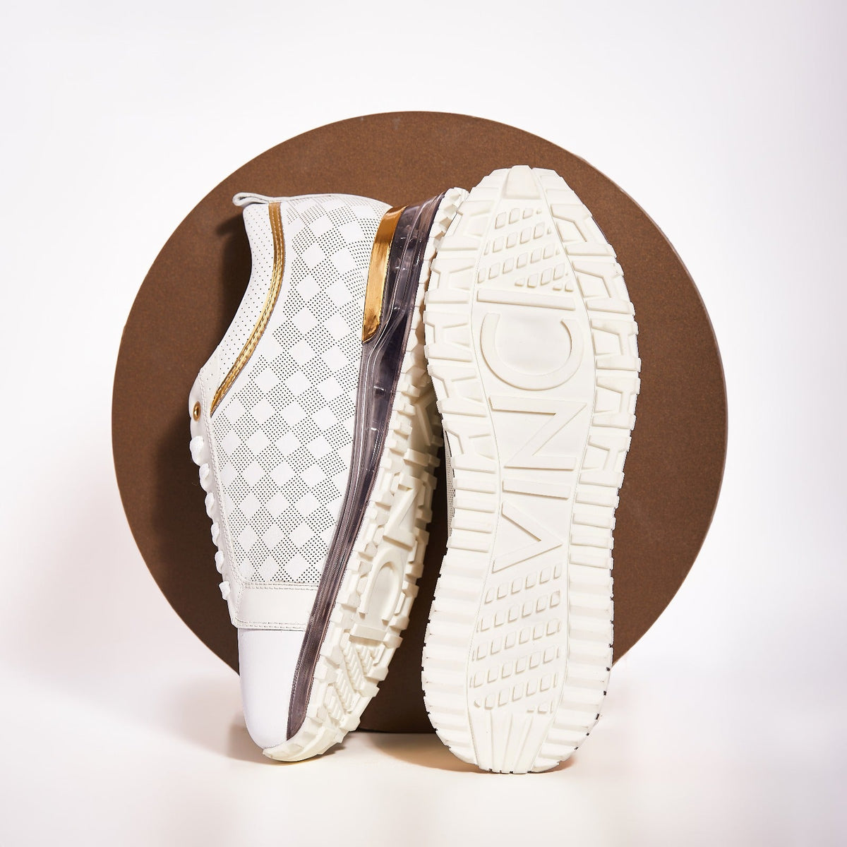 Vinci Leather The Cenova White & Gold Leather Men Sneaker – product view 10