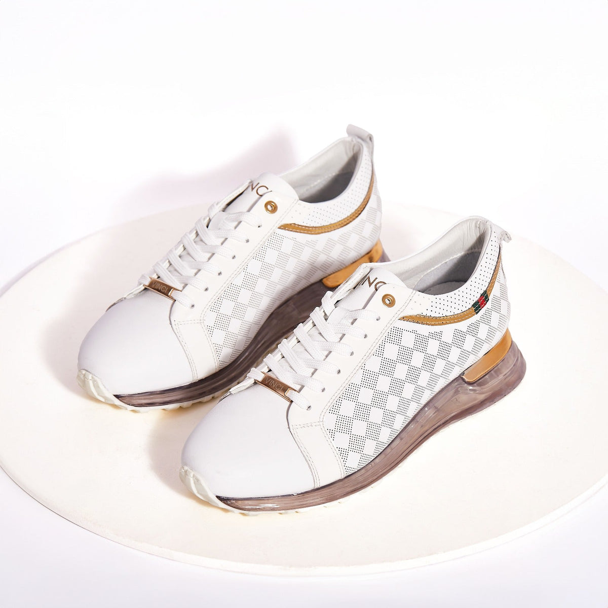 Vinci Leather The Cenova White & Gold Leather Men Sneaker – product view 11