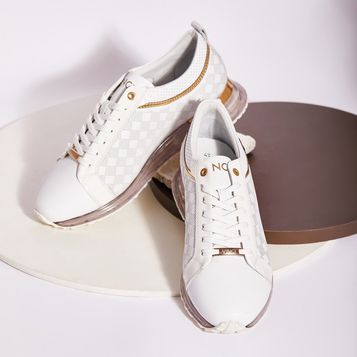 Vinci Leather The Cenova White & Gold Leather Men Sneaker – product view 12