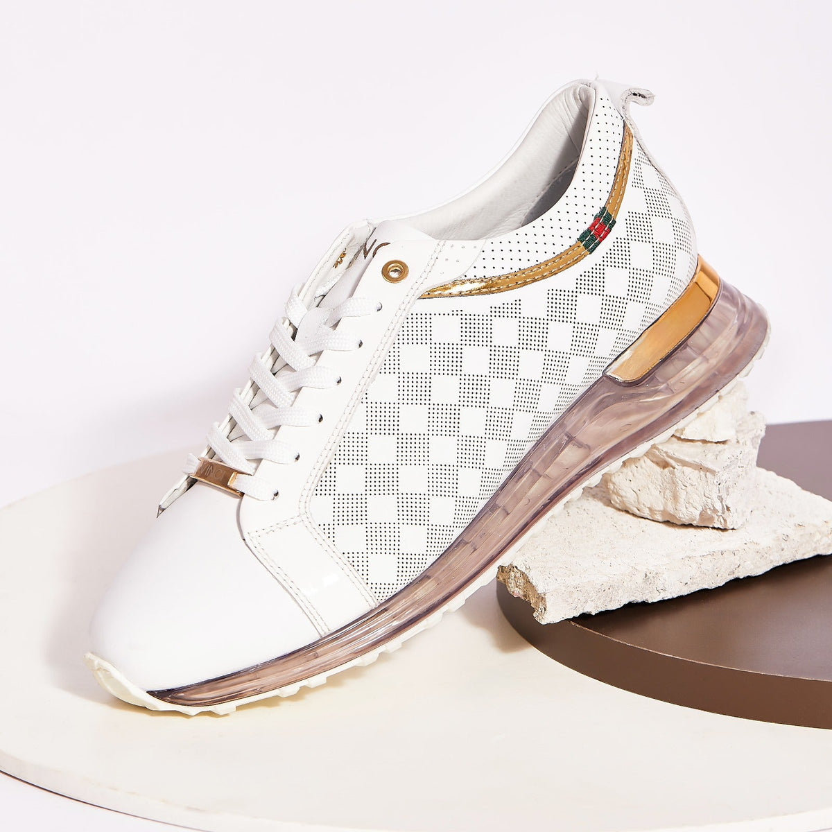 Vinci Leather The Cenova White & Gold Leather Men Sneaker – product view 2