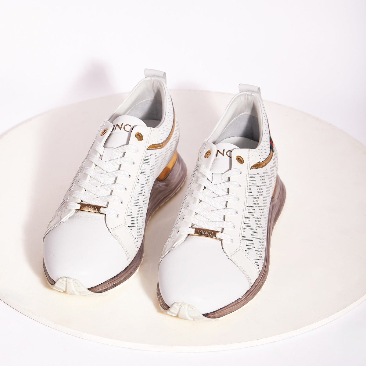 Vinci Leather The Cenova White & Gold Leather Men Sneaker – product view 13