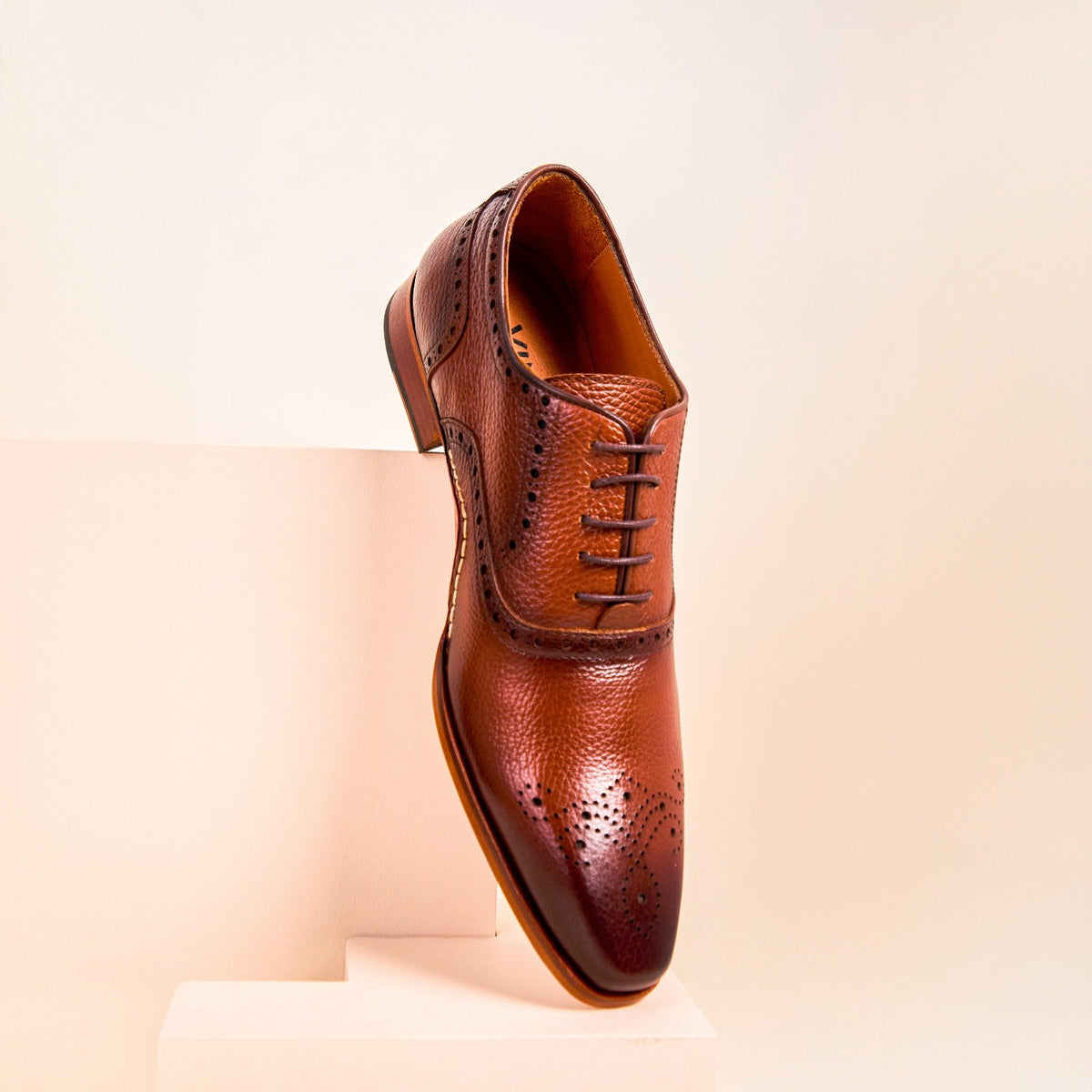 Vinci Leather The Draco Handmade Tan Semi Brogue Oxford Men Shoe – product view 12