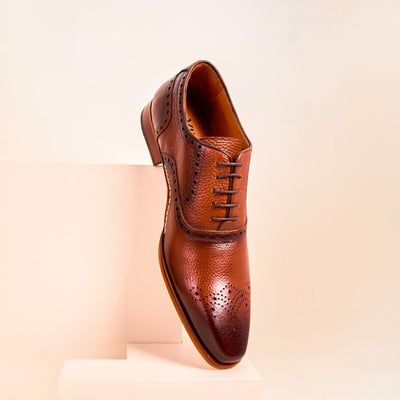 The Draco Handmade Tan Semi Brogue Oxford Men Shoe