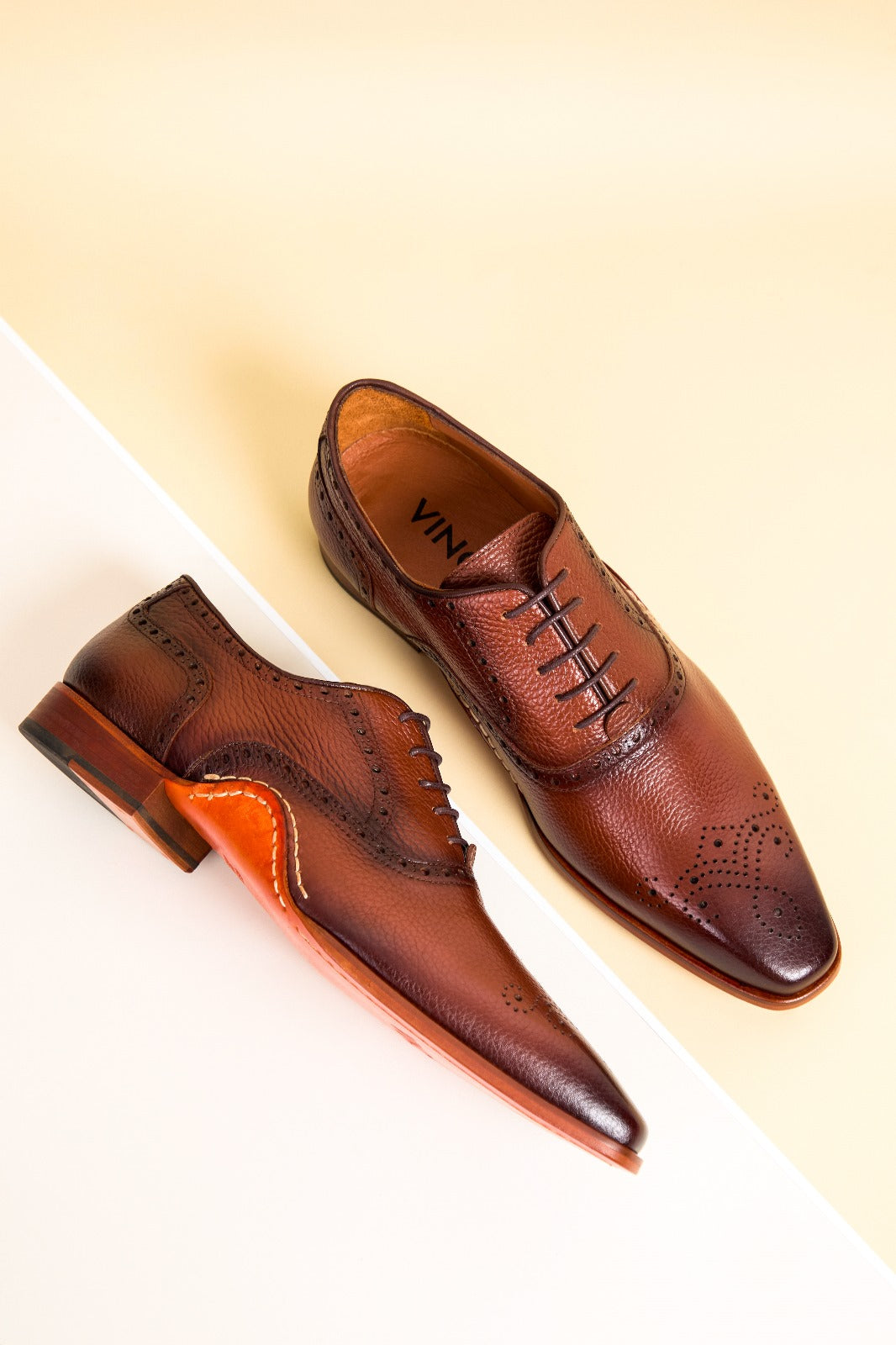Vinci Leather The Draco Handmade Tan Semi Brogue Oxford Men Shoe – product view 13