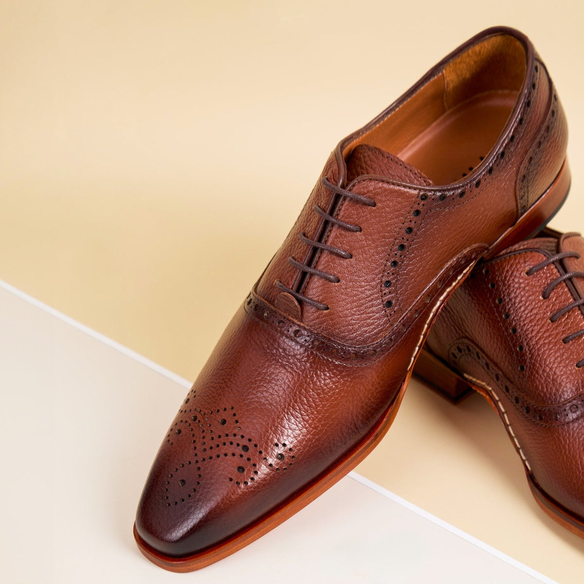 Vinci Leather The Draco Handmade Tan Semi Brogue Oxford Men Shoe – product view 15