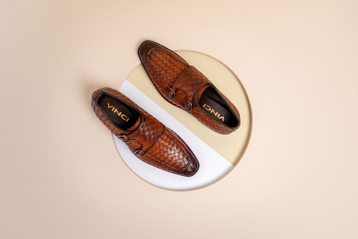 Vinci Leather The Turan Brown Woven Double Monk Strap Dress Men Shoe – product view 13