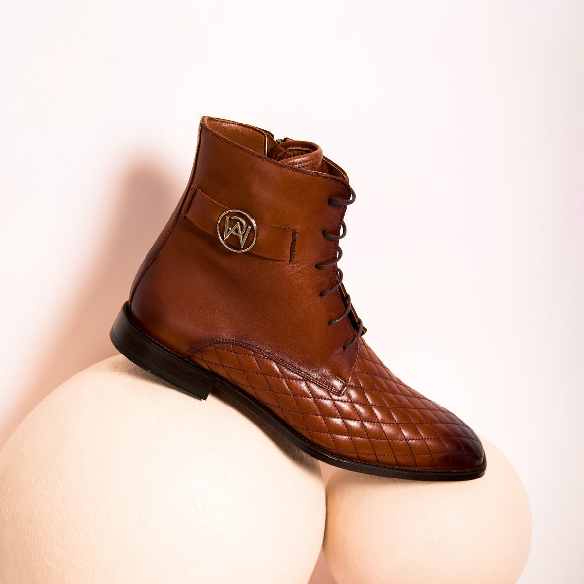 Vinci Leather The Zeus Brown Leather Lace-Up Men Boot with a Zipper – product view 12