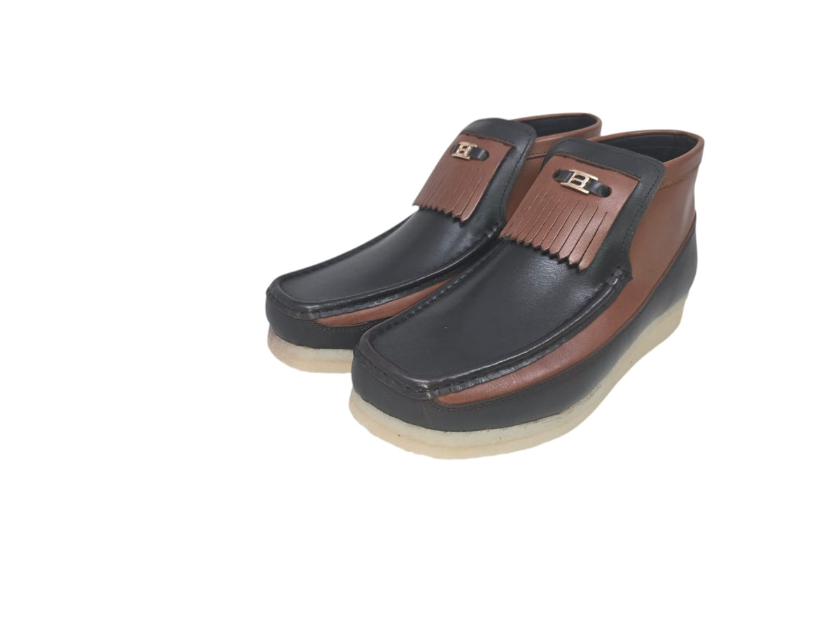 British Walkers Fringe Empire Men's Classic Retro Leather Fringe Slip On Crepe Sole Shoe – Top View