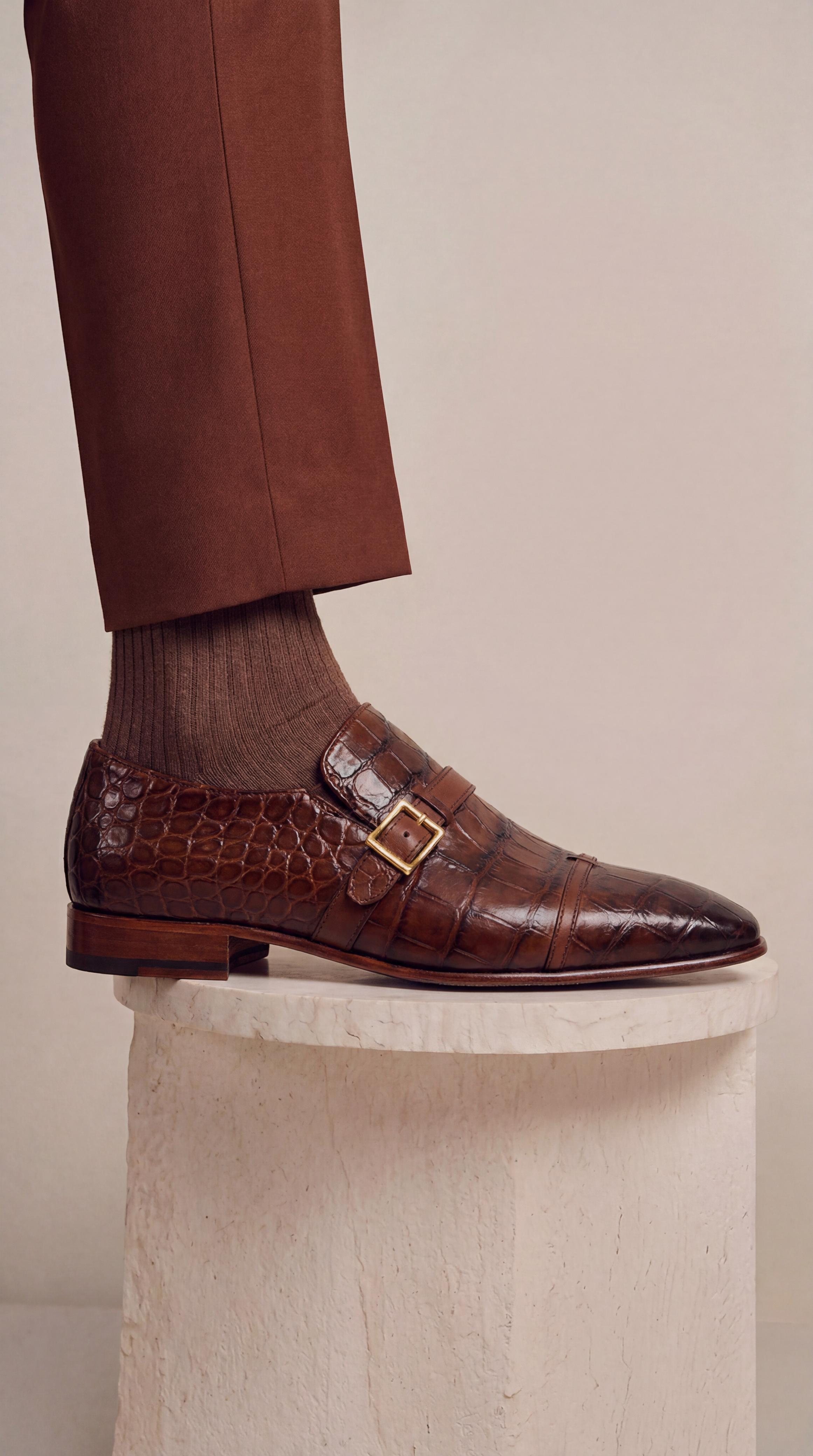 The Strat Single Monk Strap Cap Toe Brown Leather Handmade Men Shoe
