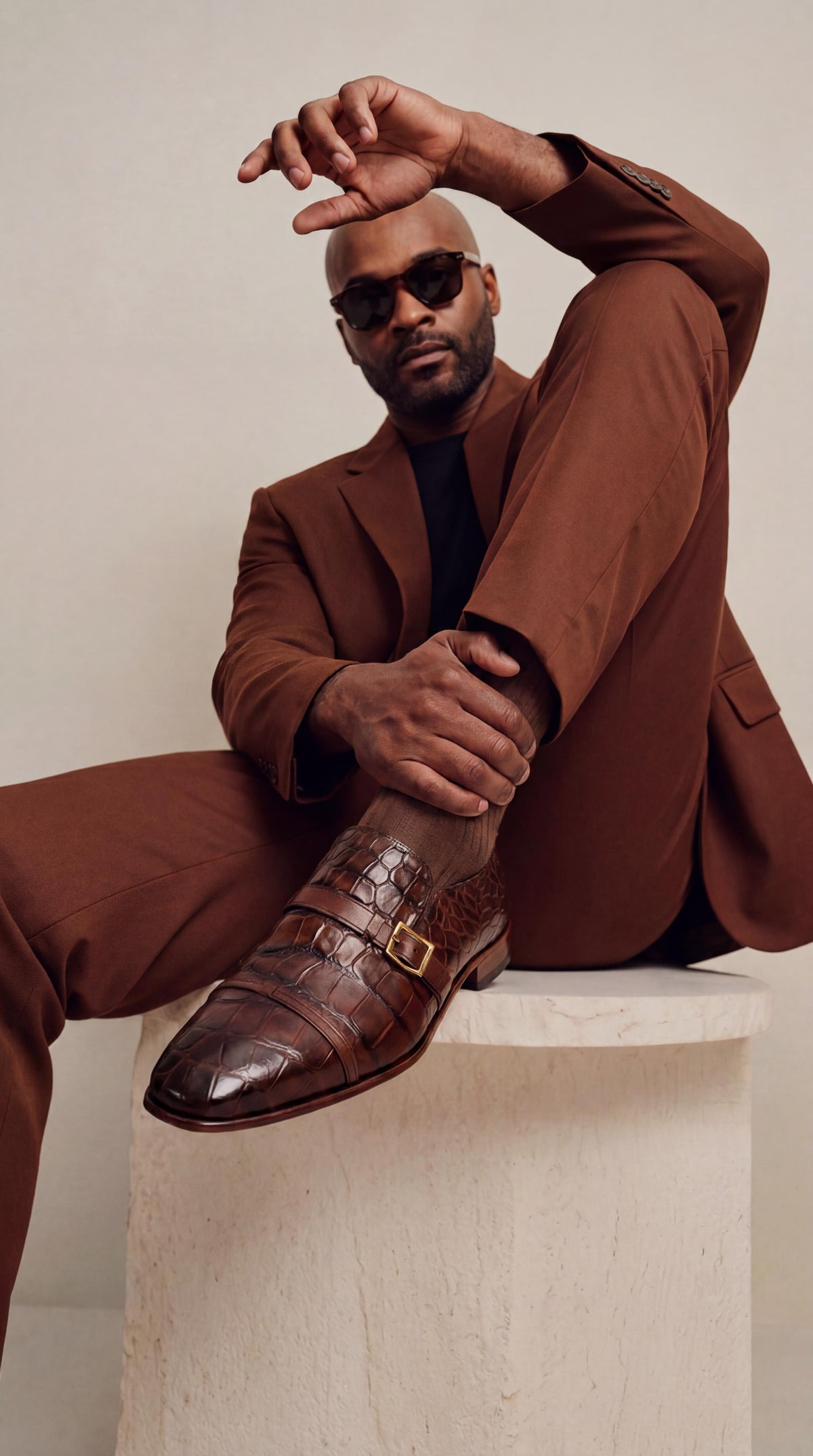 Vinci Leather The Strat Single Monk Strap Cap Toe Brown Leather Handmade Men Shoe – product view 19