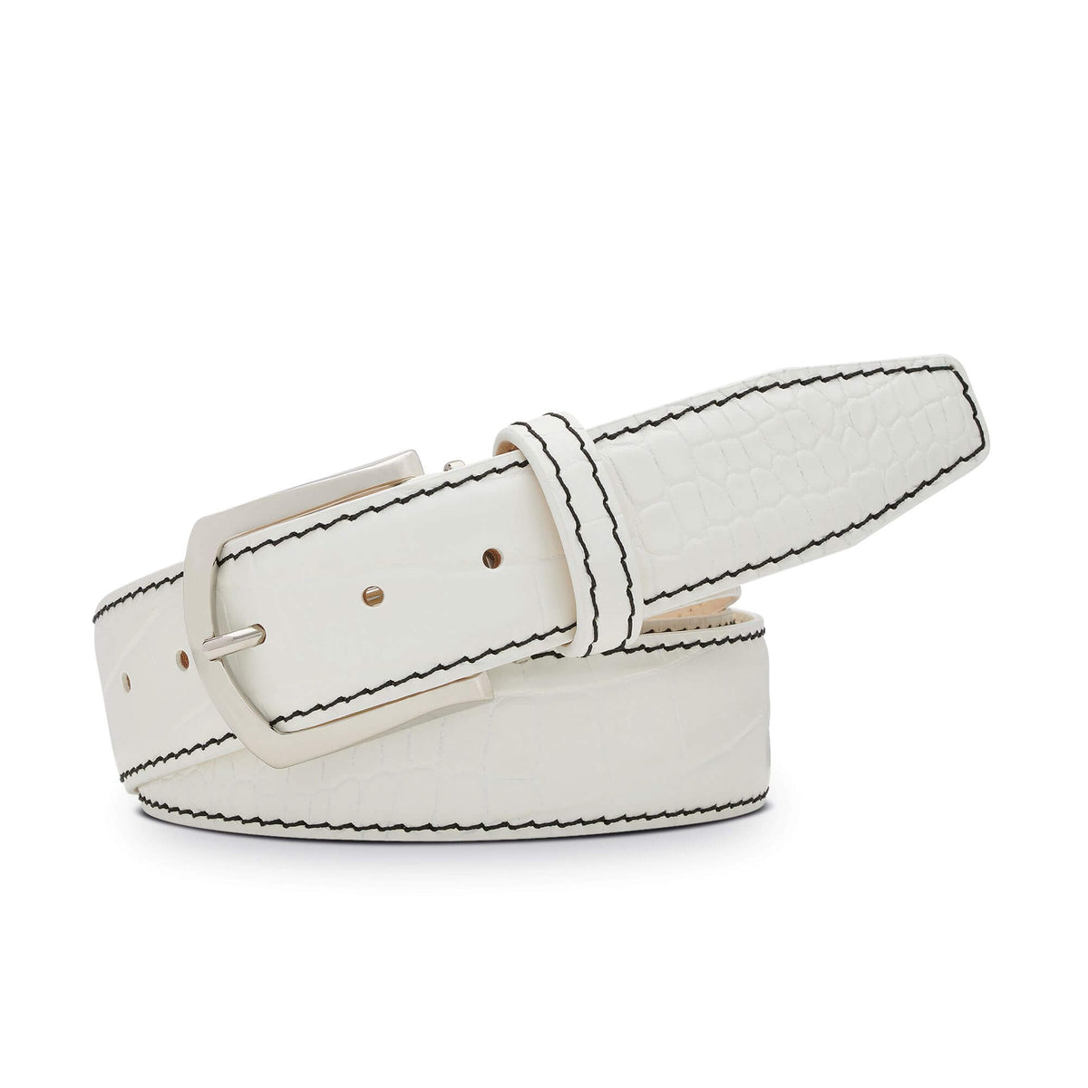 White Mock Croc Leather Belt
