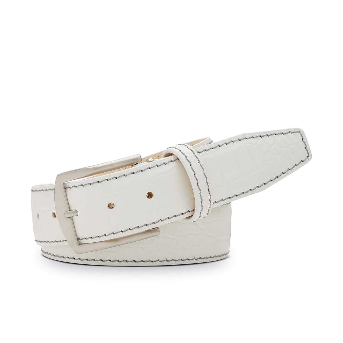 White Mock Croc Leather Belt