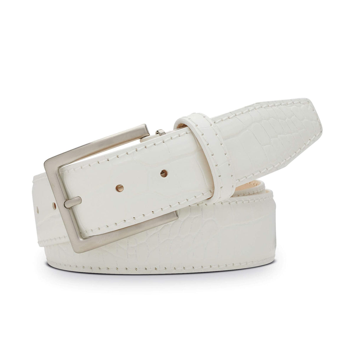 White Mock Croc Leather Belt