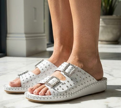 Jen Rhinestone Leather Slide