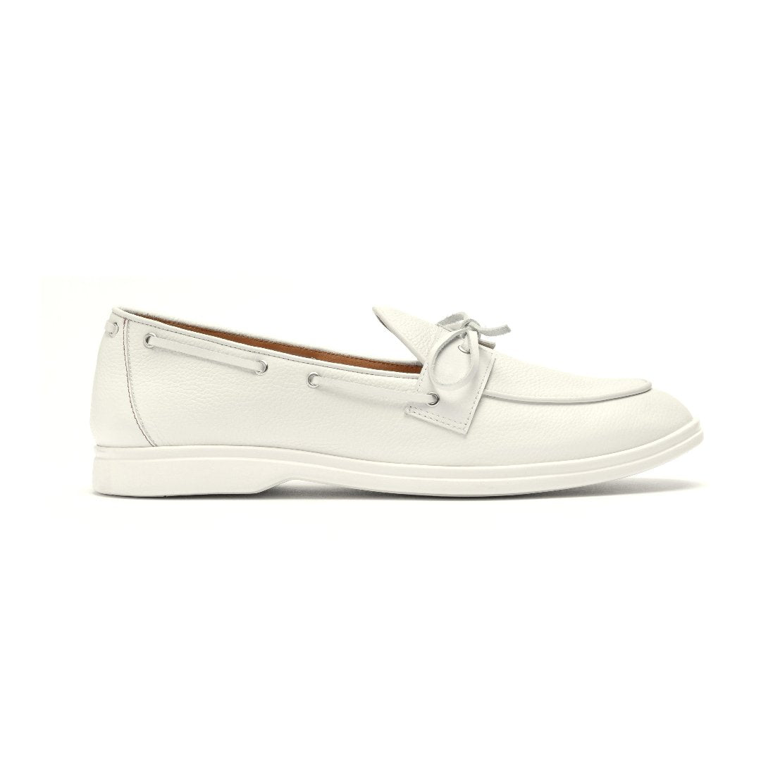 Del Toro Shoes Men's White Pebbled Leather Barca Yacht Loafer