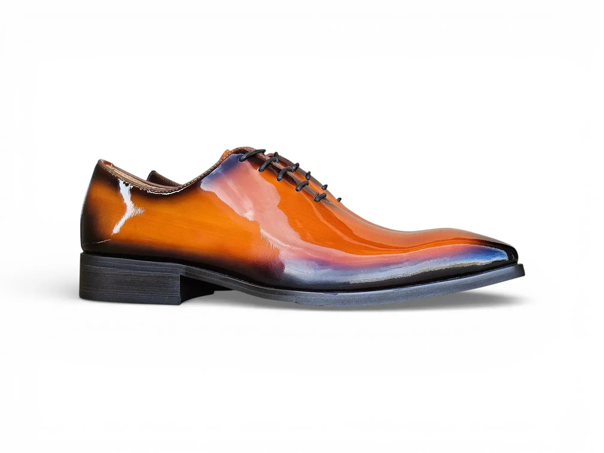 Carrucci Shoes Men's KS Wholecut Burnished Oxford Patent Leather KS503 101P – Detail Close-Up