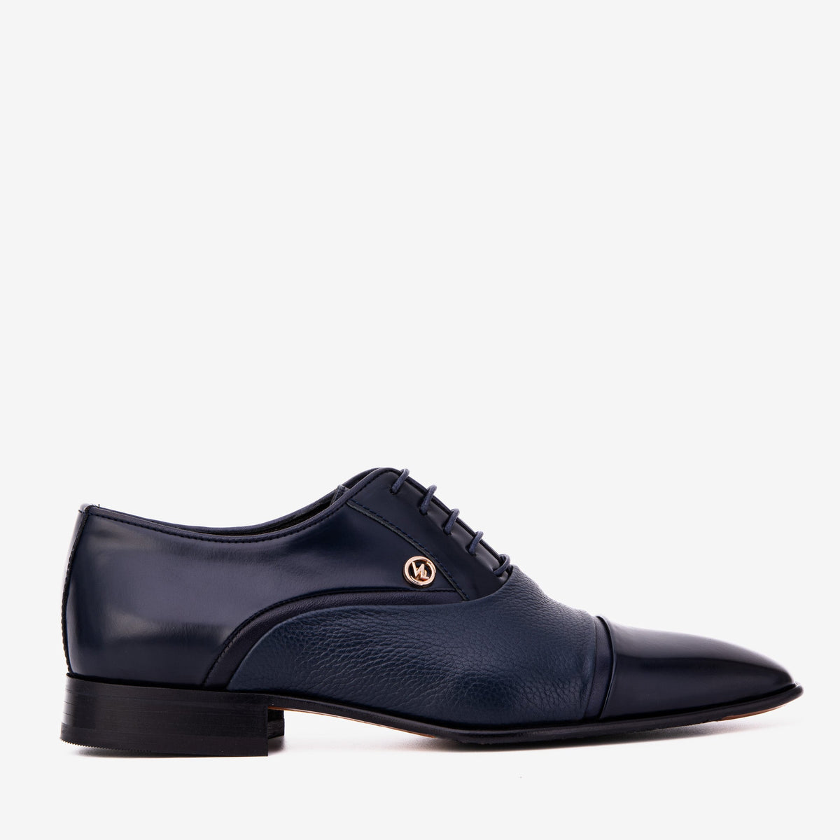 Vinci Leather The Rockwell Handmade Navy Blue Leather Cap Toe Men Oxford Shoe – product view 1