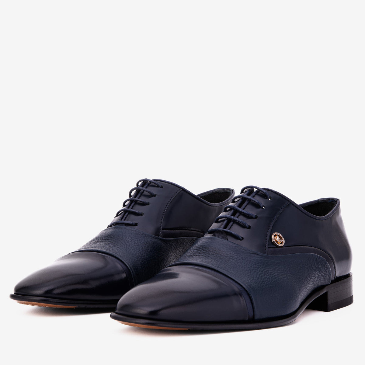 Vinci Leather The Rockwell Handmade Navy Blue Leather Cap Toe Men Oxford Shoe – product view 2