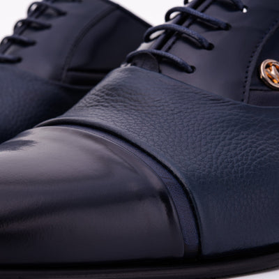 Vinci Leather The Rockwell Handmade Navy Blue Leather Cap Toe Men Oxford Shoe – product view 3