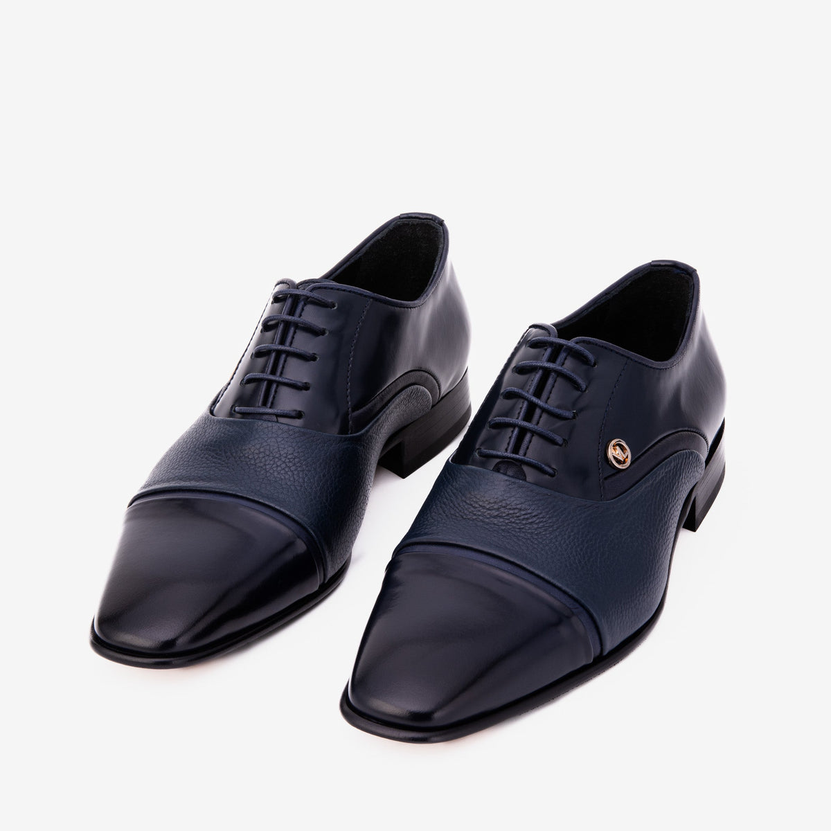Vinci Leather The Rockwell Handmade Navy Blue Leather Cap Toe Men Oxford Shoe – product view 6