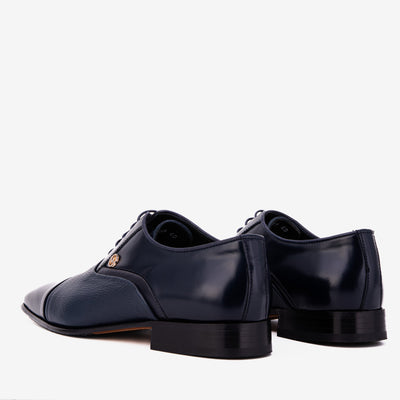 Vinci Leather The Rockwell Handmade Navy Blue Leather Cap Toe Men Oxford Shoe – product view 7
