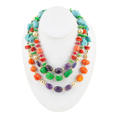 Zion Multi-Color Triple Strand Golden Statement Necklace