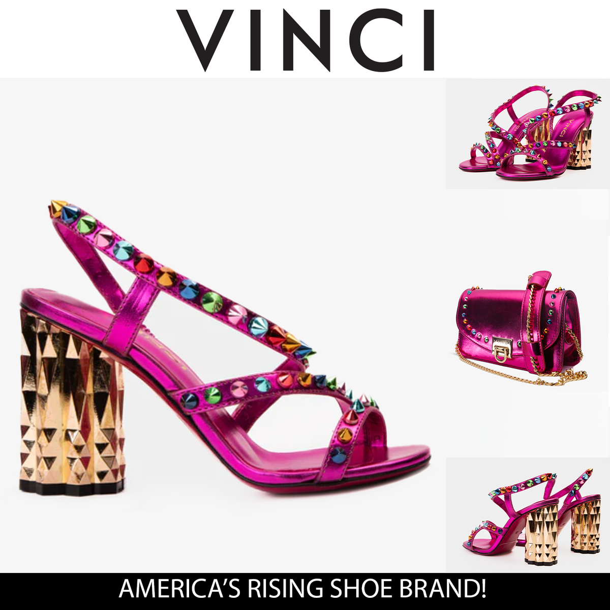 Vinci Leather The Caris Fuchsia Block Heel Spike Leather Women Sandal Final Sale! – product view 6