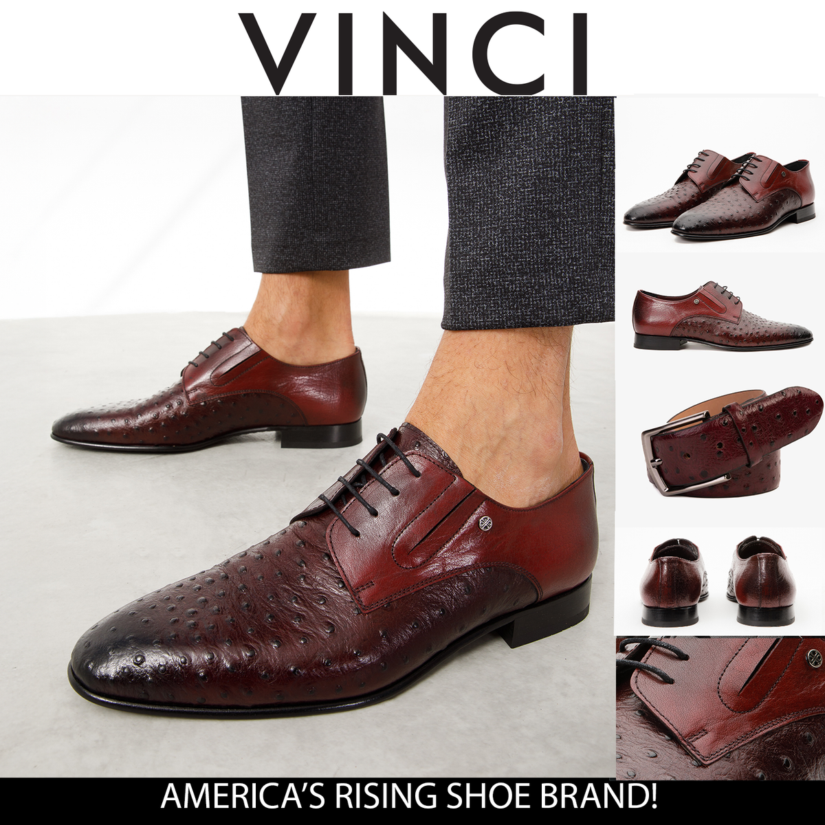Vinci Leather The Porto Alegre Burgundy Leather Derby Men Shoe – product view 2