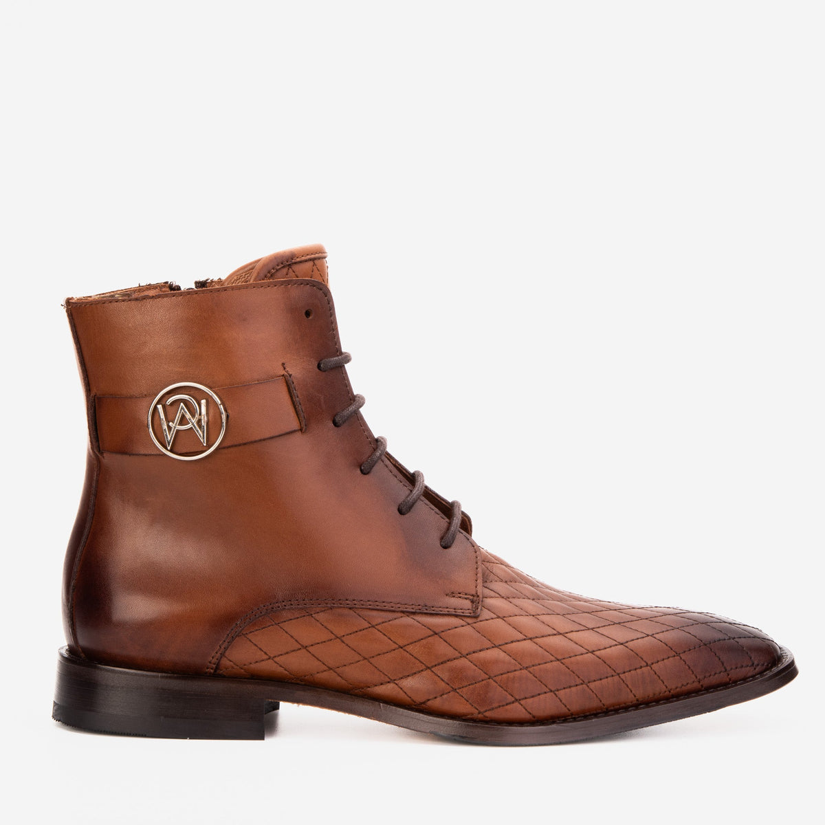 Vinci Leather The Zeus Brown Leather Lace-Up Men Boot with a Zipper – product view 1