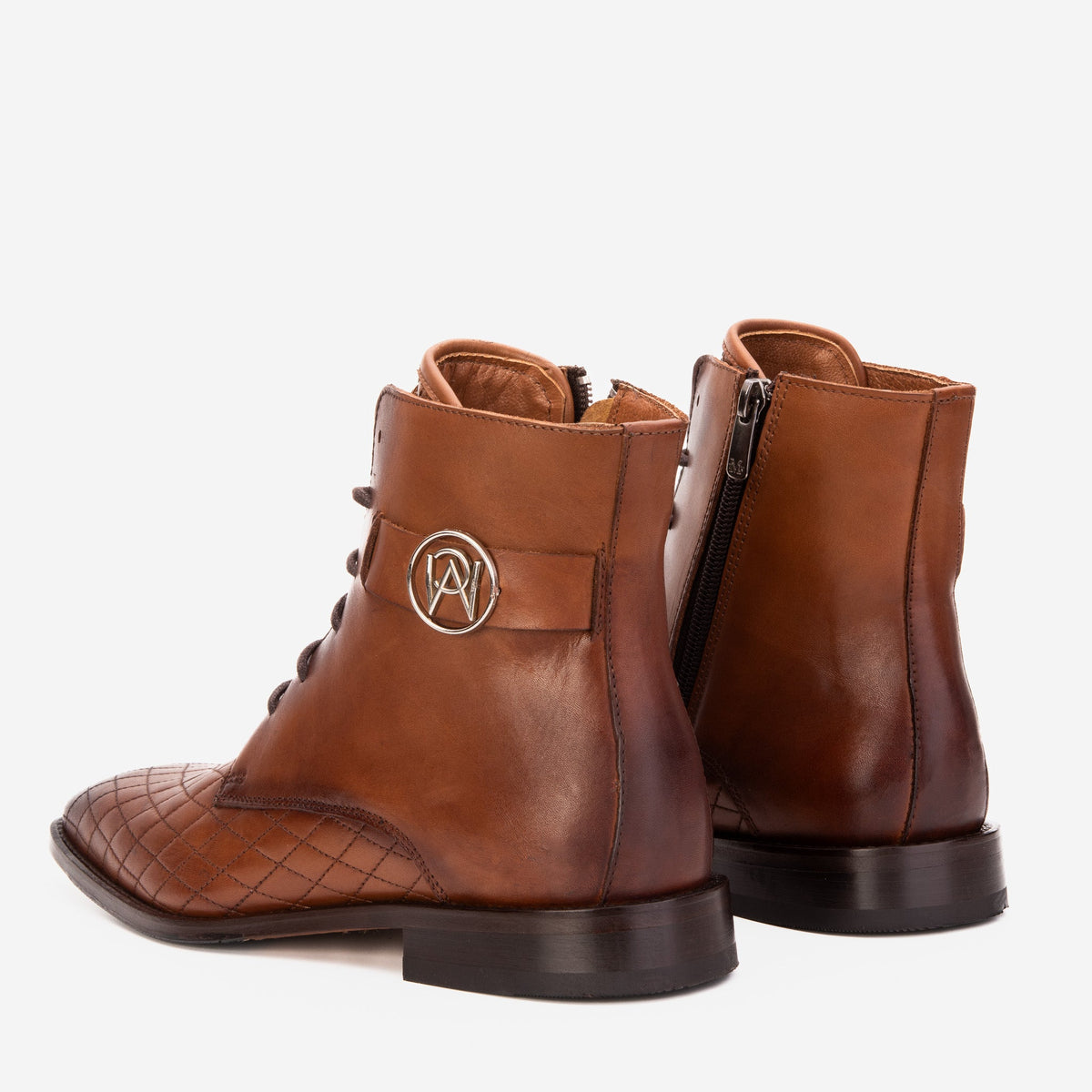 Vinci Leather The Zeus Brown Leather Lace-Up Men Boot with a Zipper – product view 10