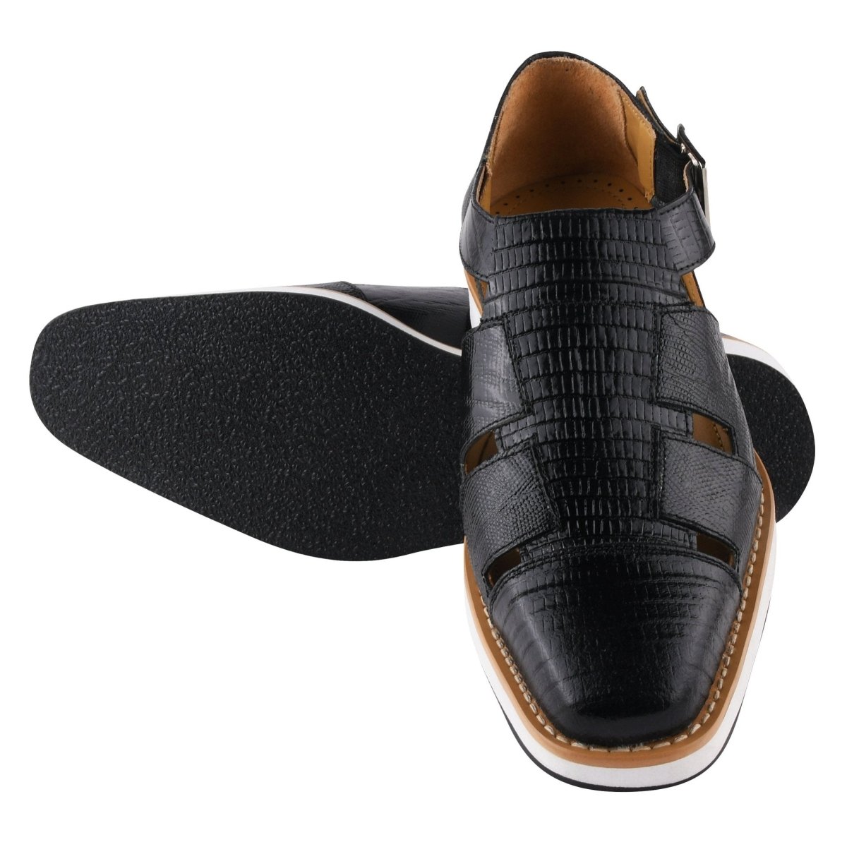 Liberty Zeno Adam Mens Fisherman Lizard Print Genuine Leather Buckle Closure Sandals