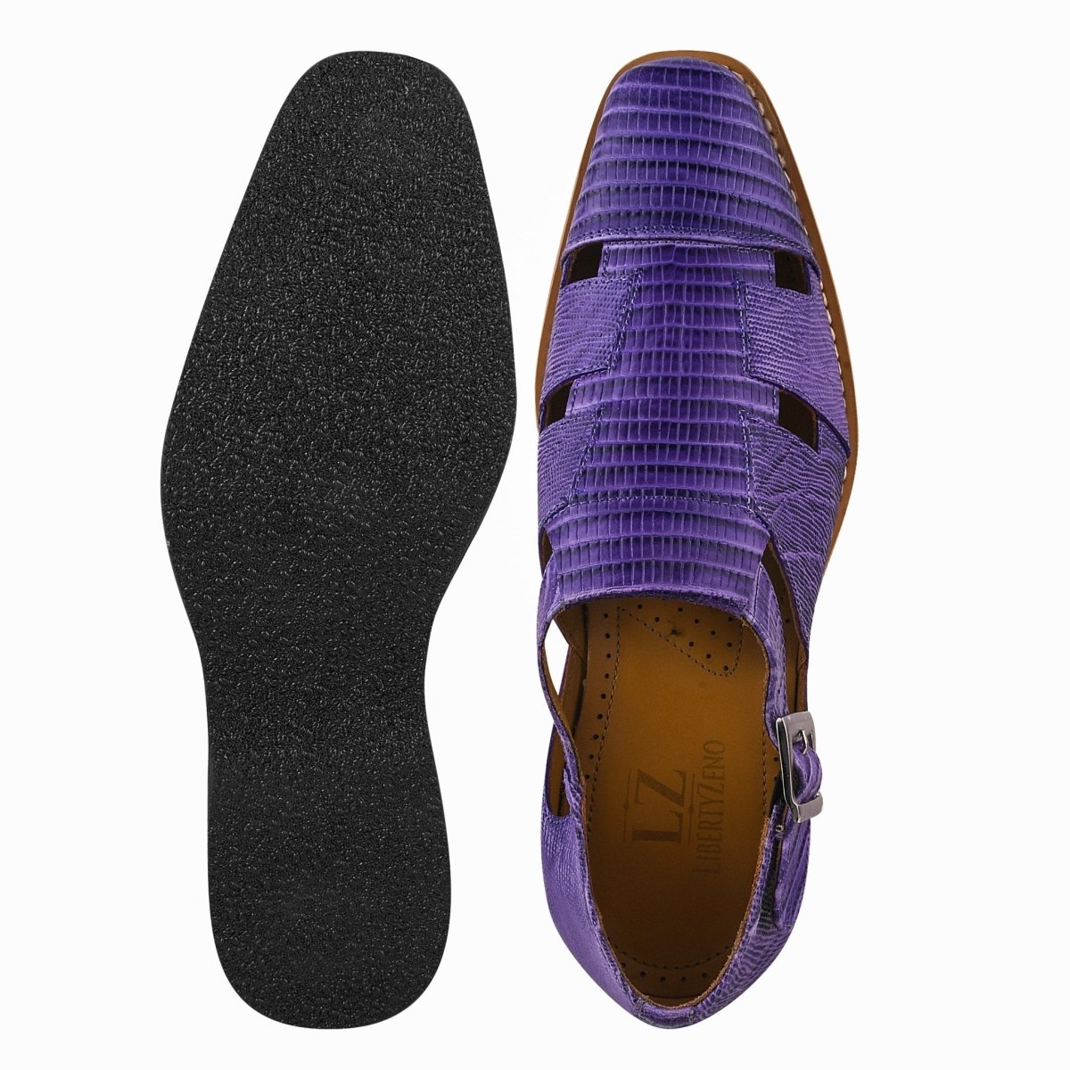 Liberty Zeno Adam Mens Fisherman Lizard Print Genuine Leather Buckle Closure Sandals