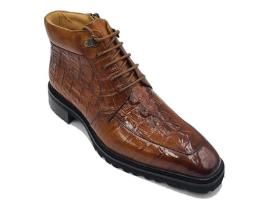 Carrucci Shoes Alligator Embossed Lace Up Boots Men's Calfskin Leather KB51650