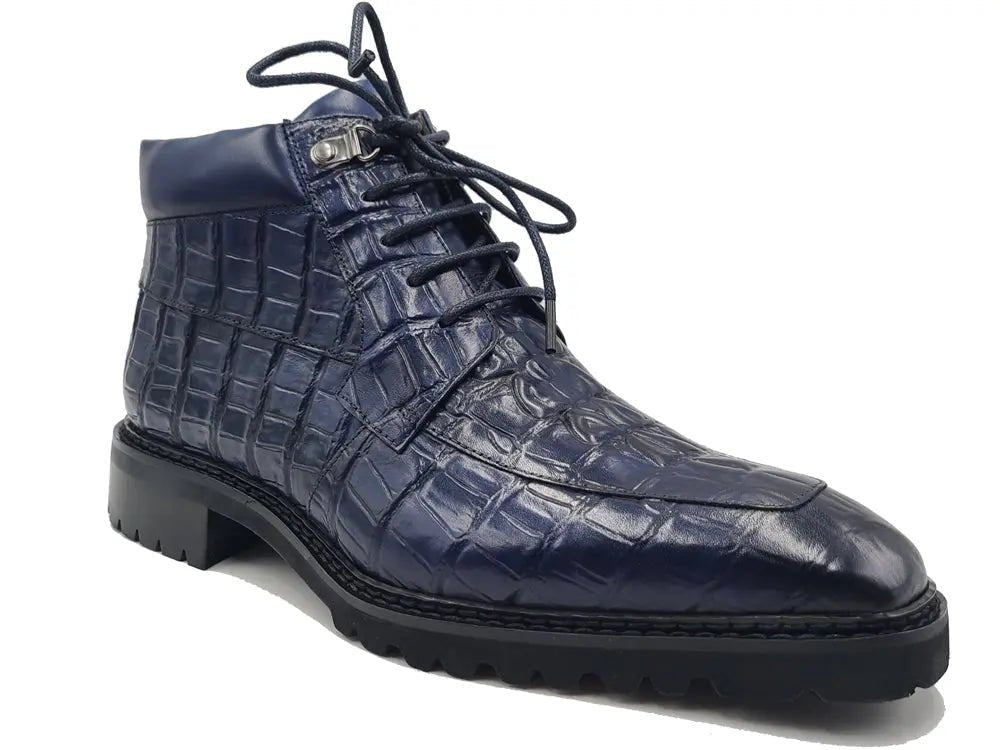 Carrucci Shoes Alligator Embossed Lace Up Boots Men's Calfskin Leather KB51650