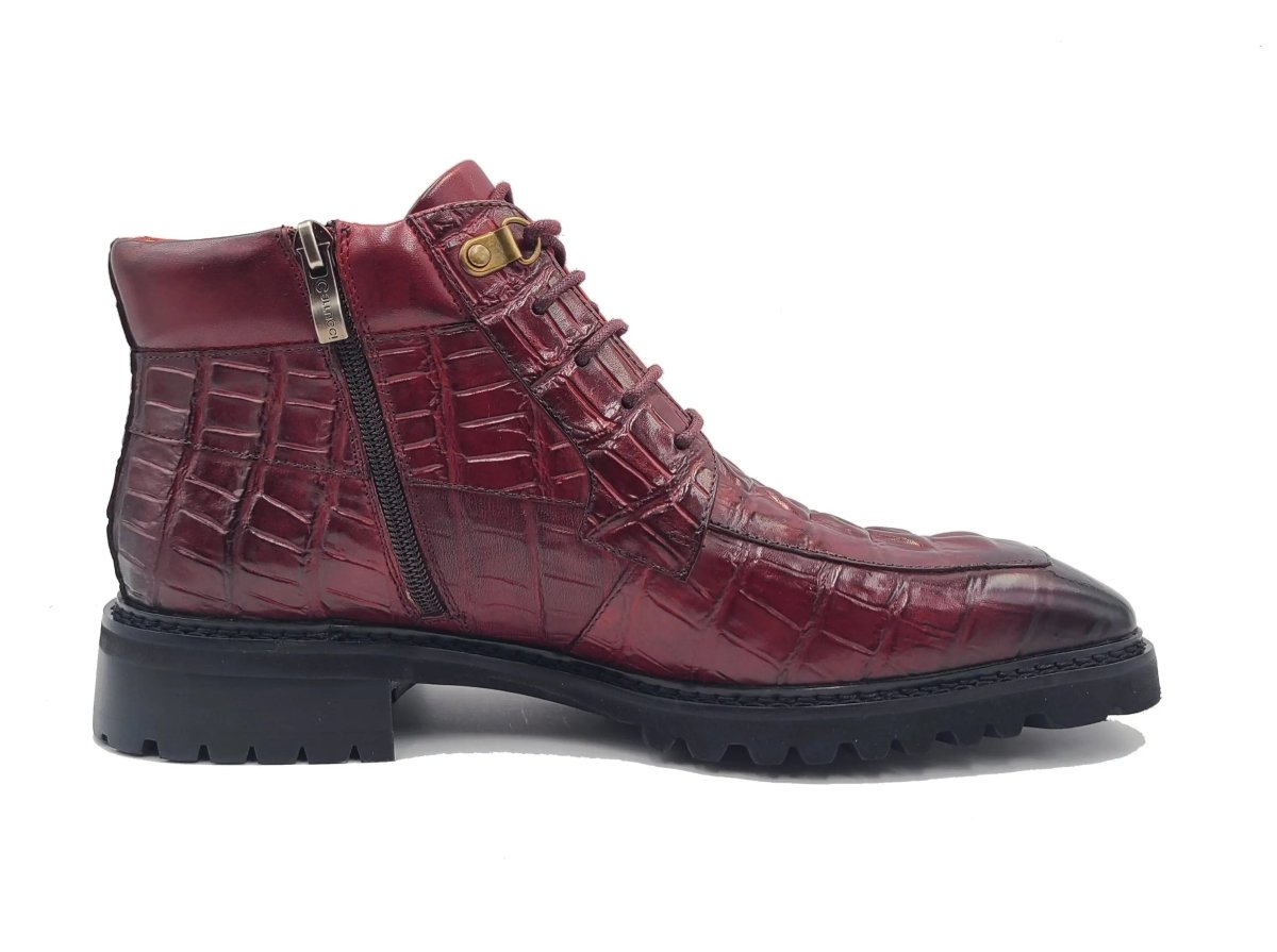 Carrucci Shoes Alligator Embossed Lace Up Boots Men's Calfskin Leather KB51650