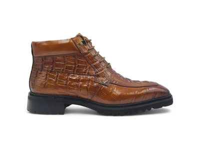 Carrucci Shoes Alligator Embossed Lace Up Boots Men's Calfskin Leather KB51650