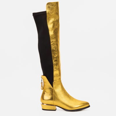 Vinci Leather The Fairoks Gold Leather Pointy Toe Knee High Women Boot – product view 1