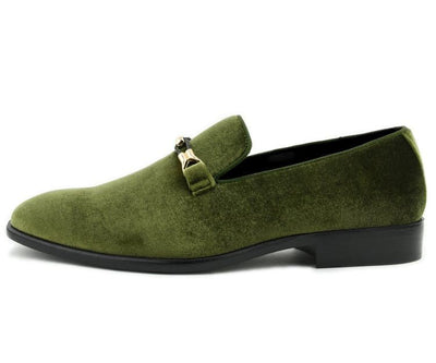 Amali Aller Velvet Slippers Men’s Olive Leather Slip on Loafers