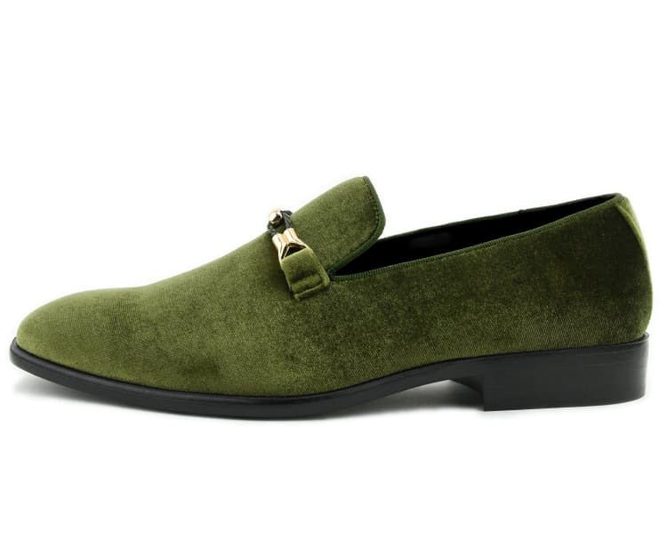 Amali Aller Velvet Slippers Men’s Olive Leather Slip on Loafers