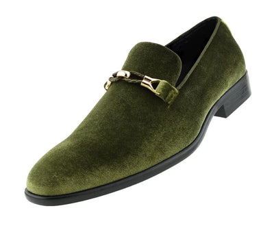 Amali Aller Velvet Slippers Men’s Olive Leather Slip on Loafers